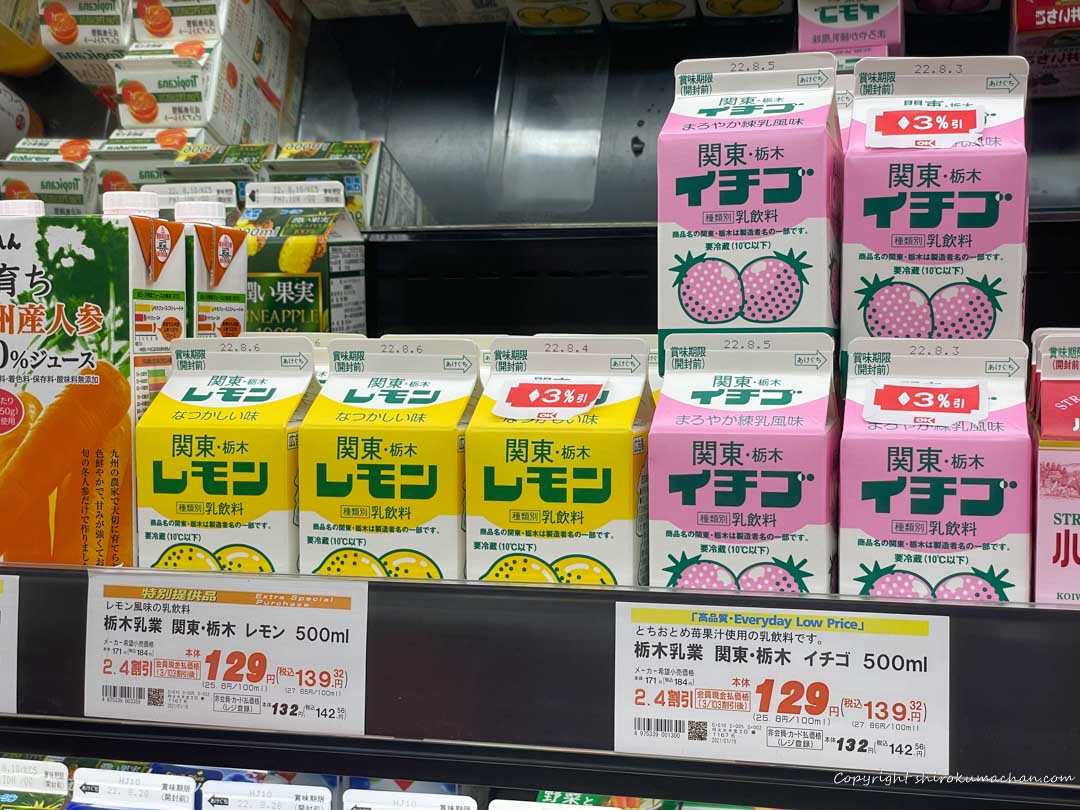 関東・栃木・レモン・イチゴ　栃木乳業乳飲料